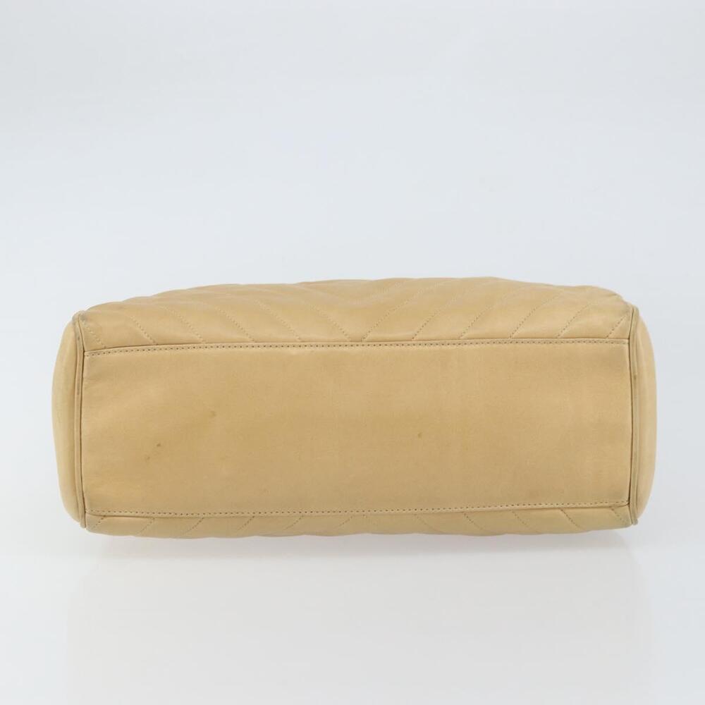 CHANEL V Stitch Hand Bag Leather Beige Gold CC Auth BA9348 - Picture 5 of 16